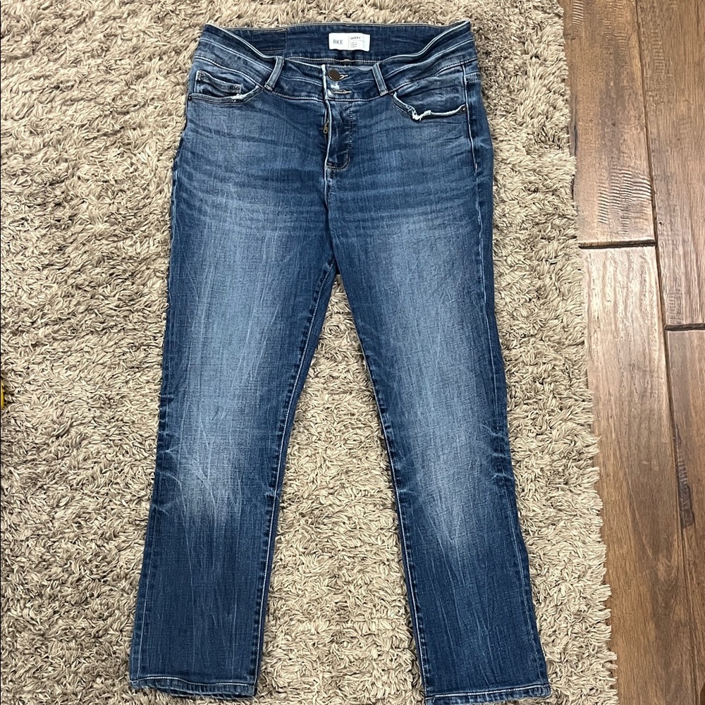 BKE Women's Dark Blue Straight Leg High Rise Jeans